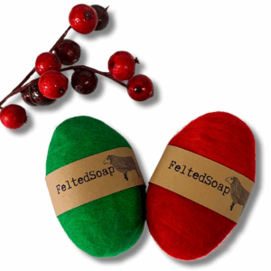 Felted Soap Christmas Holiday Solid Red and Green Color 2 Pack Perfect Stocking Stuffer